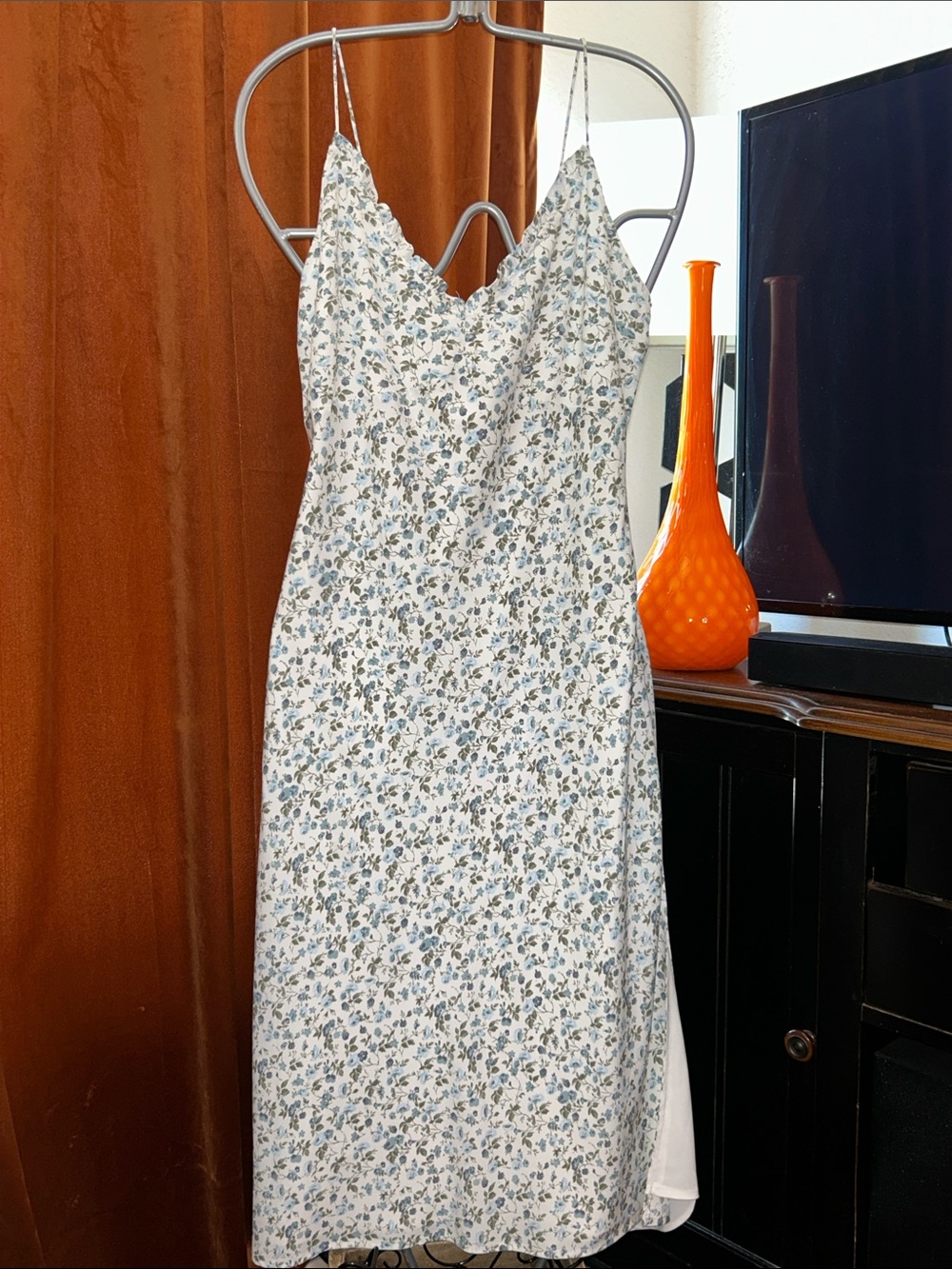 Abercrombie & Fitch Blue and White Floral Slip Midi Dress